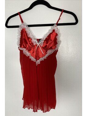 The Escante Collection M White Lace Red Sheer Cami Slip Top Valentines